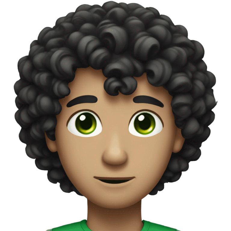 man with curly black hair and green eyes, white skinned emoji