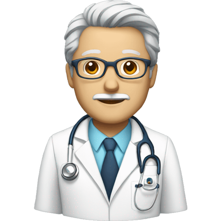 doctor with glasses, gray hair and beard with white coat and stethoscope emoji