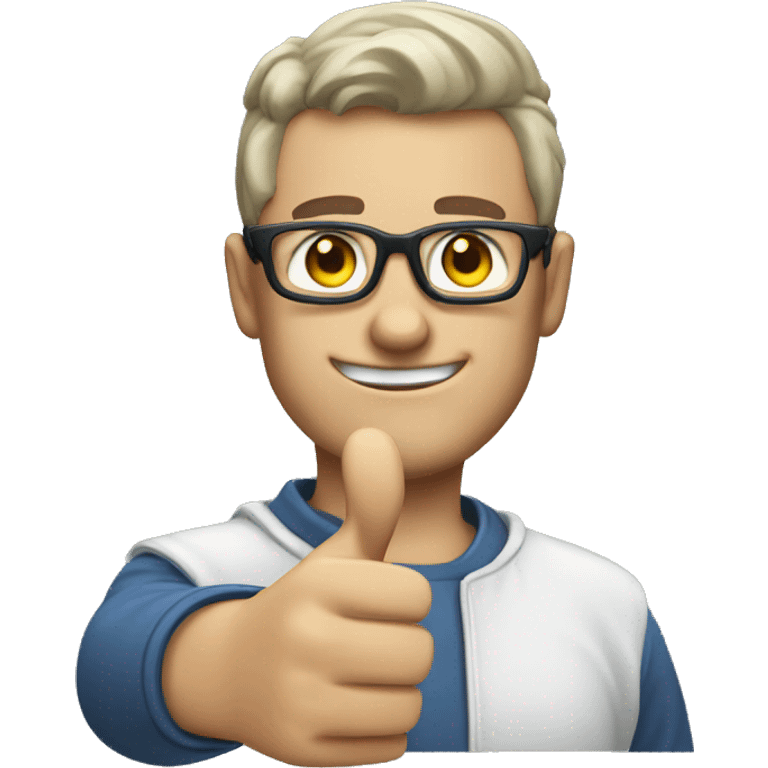 white gamer with grey glasses and thumbs up emoji