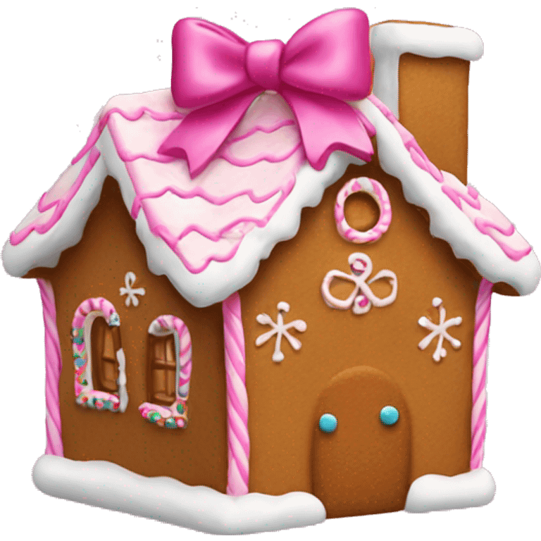 Gingerbread house with a pink bow  emoji