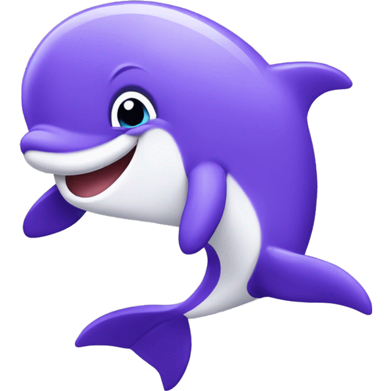 A purple cute dolphin saying “Hola” emoji