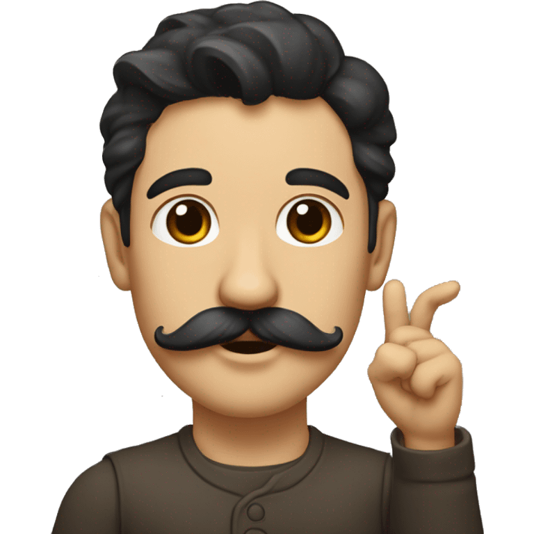 A german painter with black hair, brown eyes, and a mustache that only goes from one end of his mouth to the other raising his hand completely vertically emoji