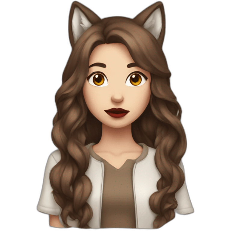  girl brown long hair lipstick wolf ears  emoji