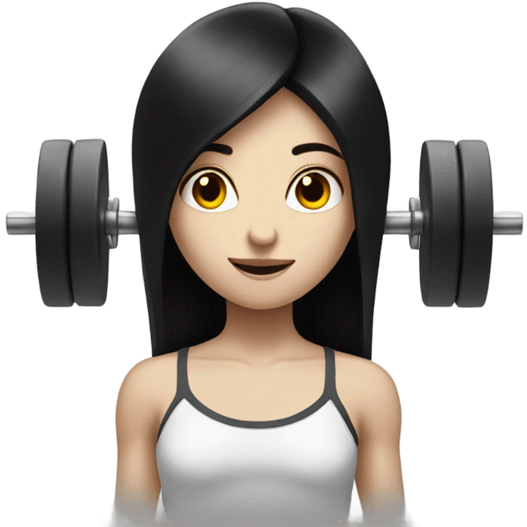 Pale girl with long black hair lifting weights emoji