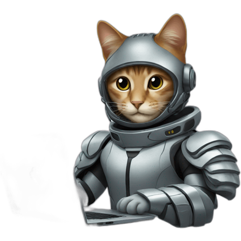 a cat in a cyber suit in front of a laptop emoji