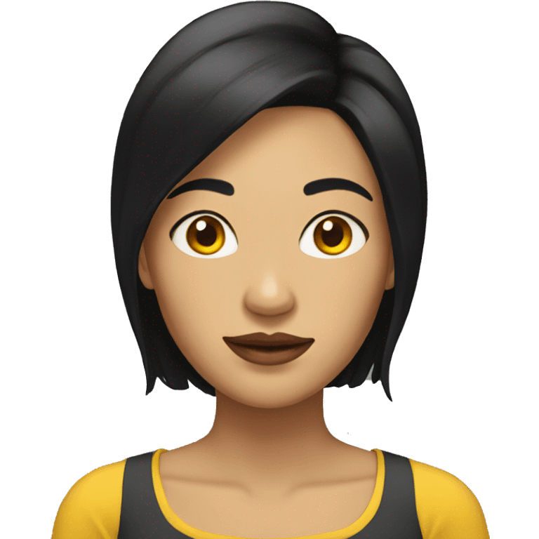 woman with black hair, yellow skin emoji