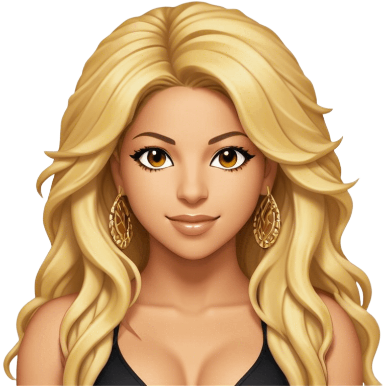 Cinematic Realistic portrait of Shakira, shown as a dynamic pop icon with expressive features and detailed modern attire, illuminated by vibrant, energetic lighting that highlights her global influence emoji