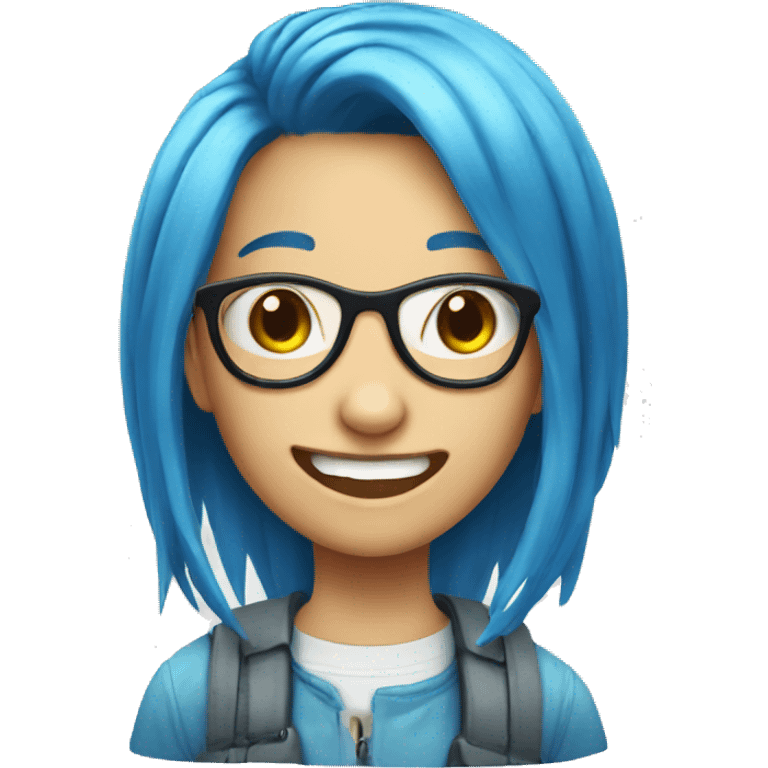 Blue hair girl with face of nerd emoji with teeth emoji