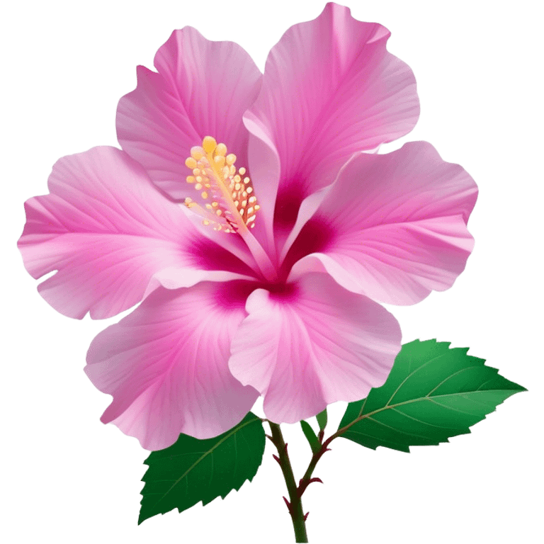 Cinematic Realistic image of a Mugunghwa flower (Rose of Sharon), rendered with delicate petal textures and vibrant pink hues, set against a minimalist background with gentle, diffused lighting that highlights its national significance emoji