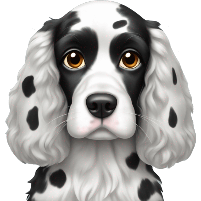 Black and white spotted cocker spaniel one blue eye emoji