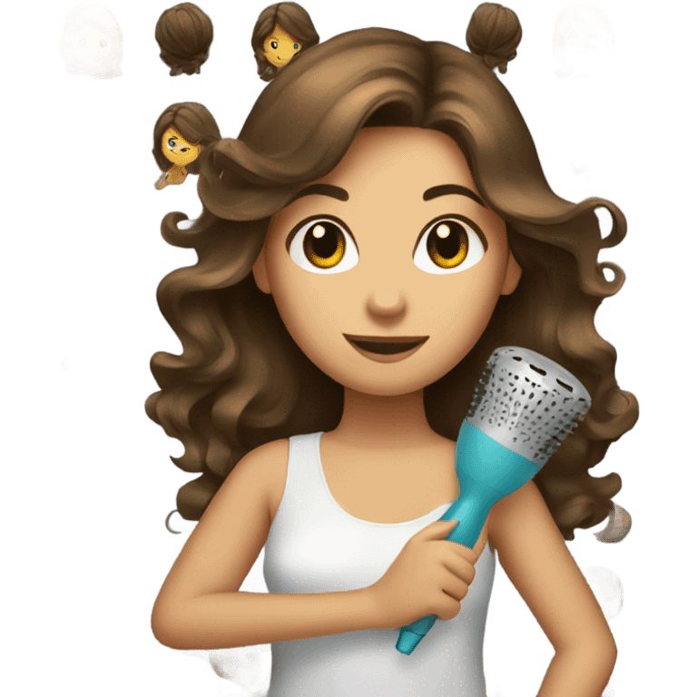 brown haired girl holding a hair dryer and brush emoji