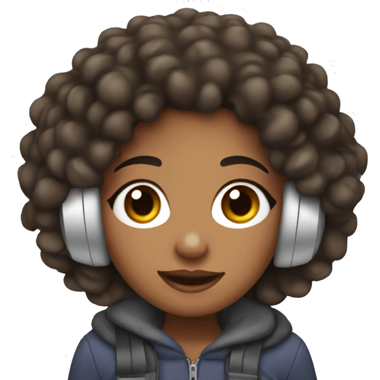 Brow girl with curly hair with earmuffs  emoji