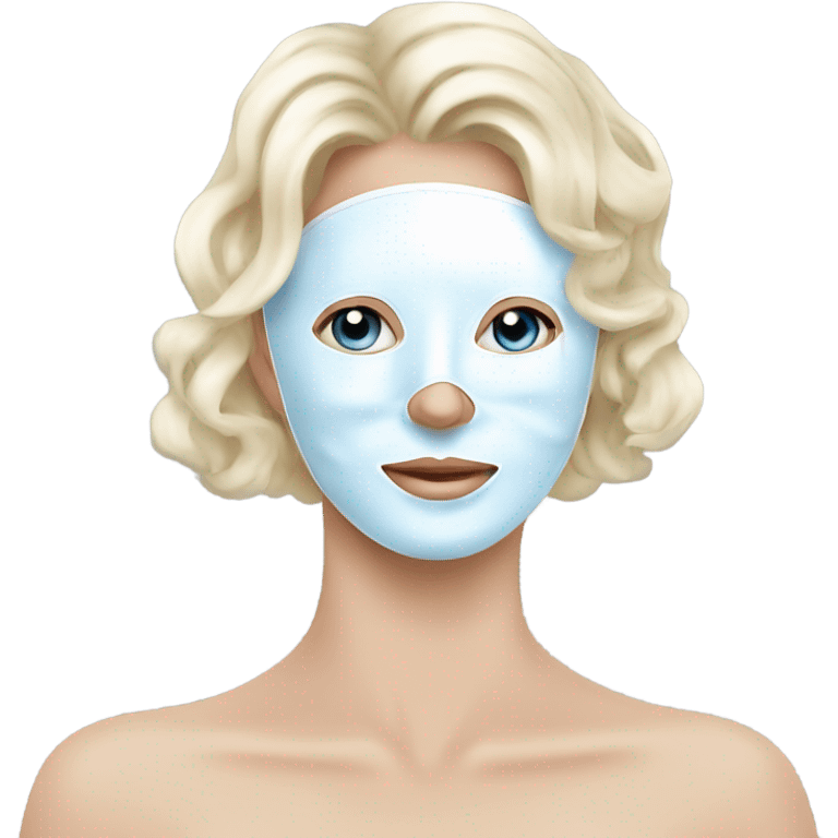 Lady with blue eyes white face mask spa beauty full face relaxing emoji