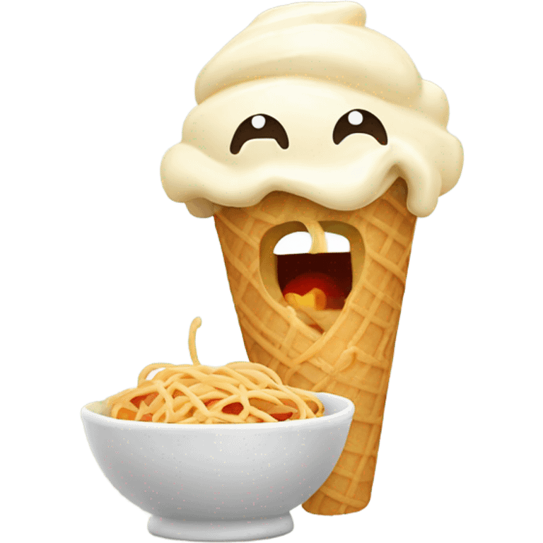 Ice cream with a face eating spaghetti  emoji