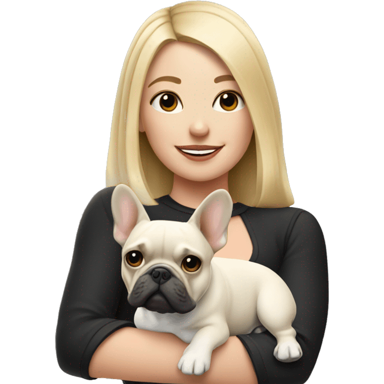 Blonde girl with black/white French bulldog emoji