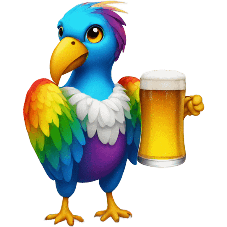 rainbow bird holding a beer emoji