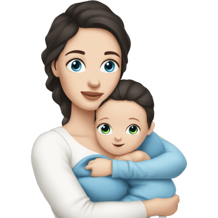 mom holding newborn baby girl with blue eyes and white skin baby dark hair white skin newborn girl emoji