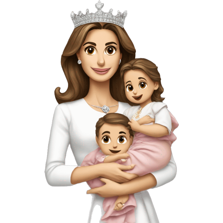 Queen rania of Jordan holding a baby girl and wearing diamond crown  emoji