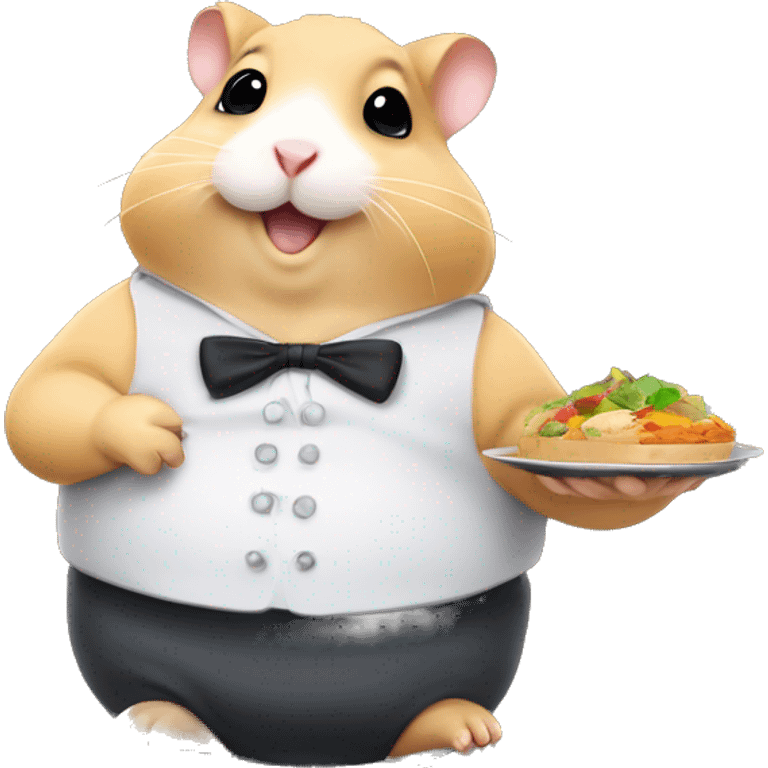 obese hamster holding a platter of food like a waiter emoji