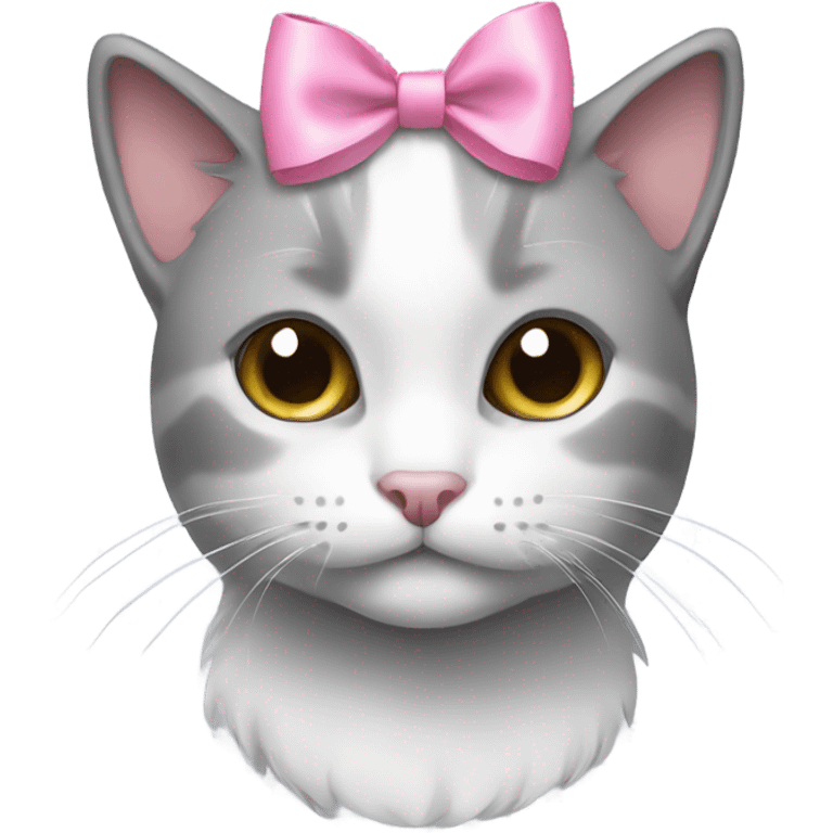 Gray and white cat with pink bow emoji