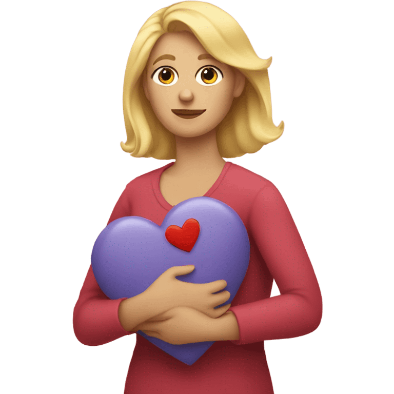 Blonde Mother holds her  big heart in her arm emoji