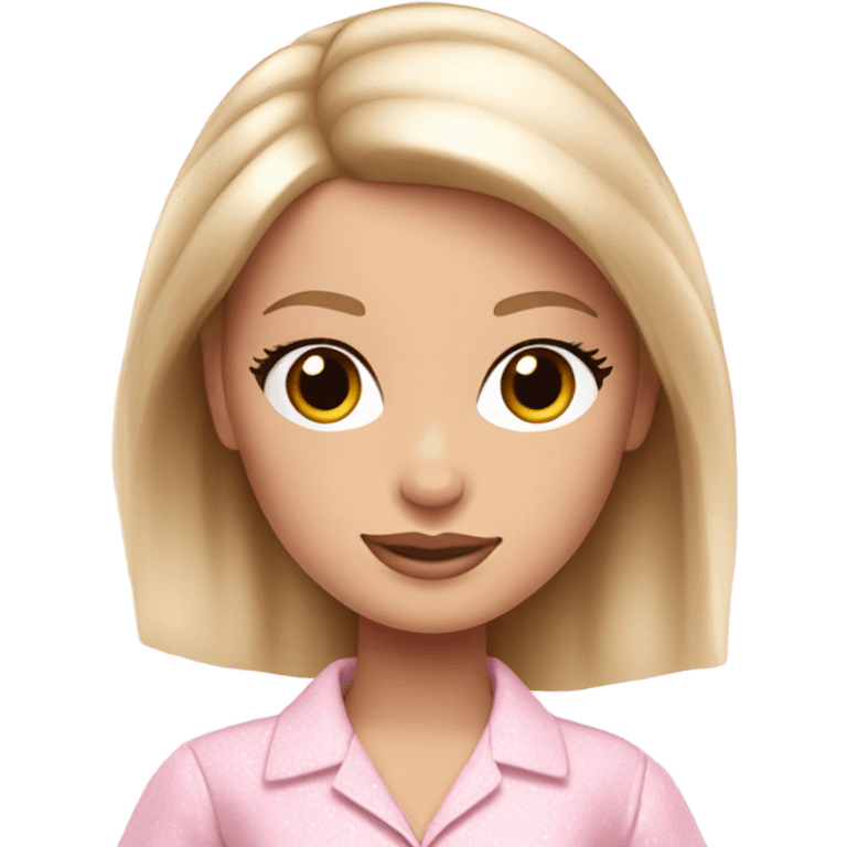 Pale blonde brown-eyed Barbie wearing light pink pajamas emoji