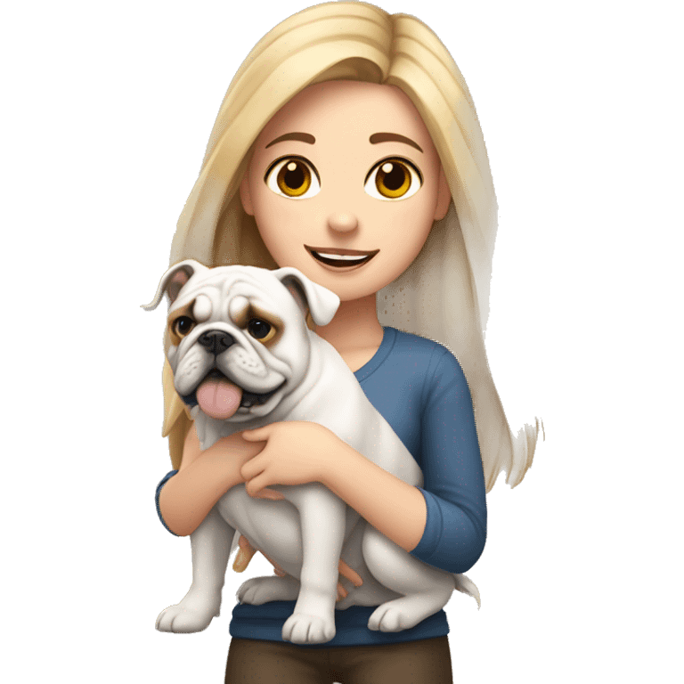 White girl holding English bulldog emoji