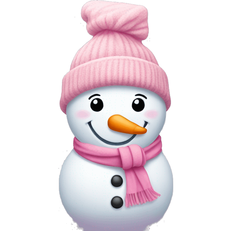 snowman with light pink hat and pink scarf with bow emoji