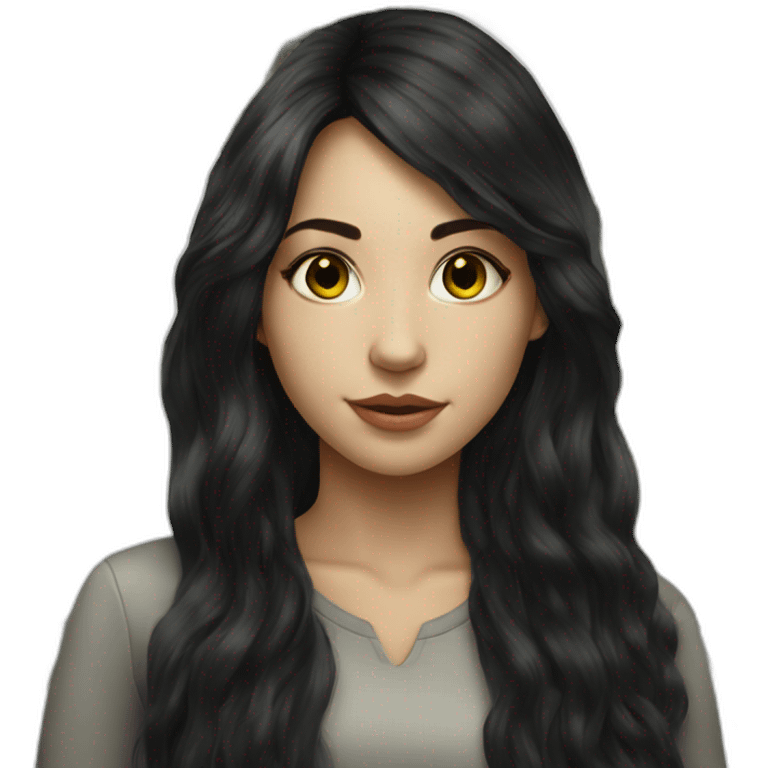 hyperrealist caucasian girl black long hair money emoji