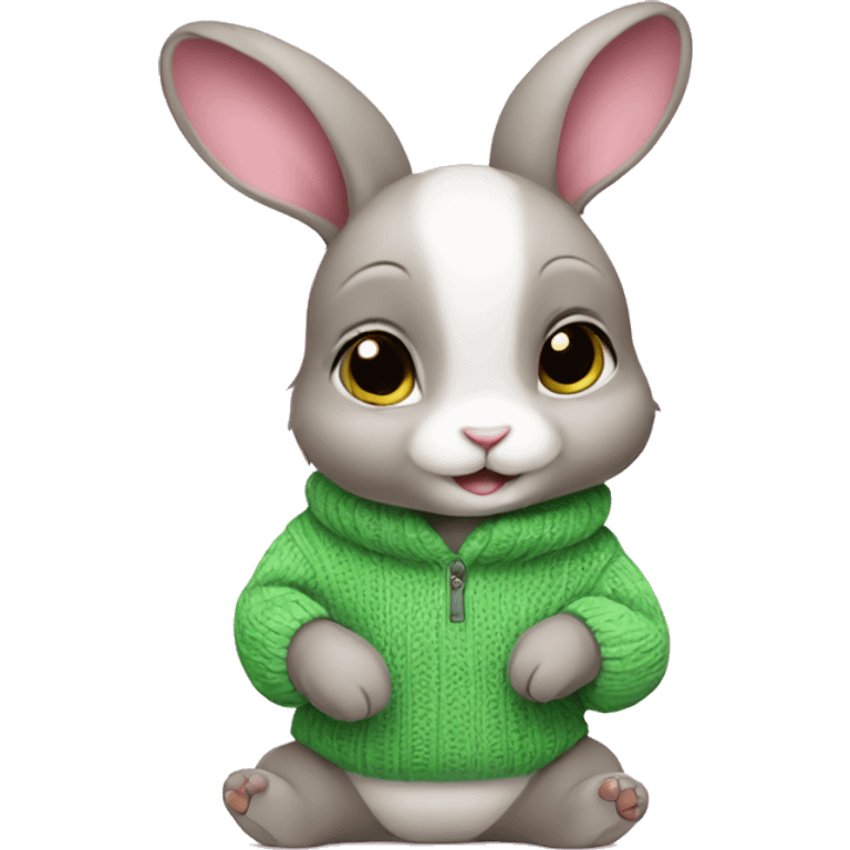 Baby rabbit wearing pink green sweater emoji