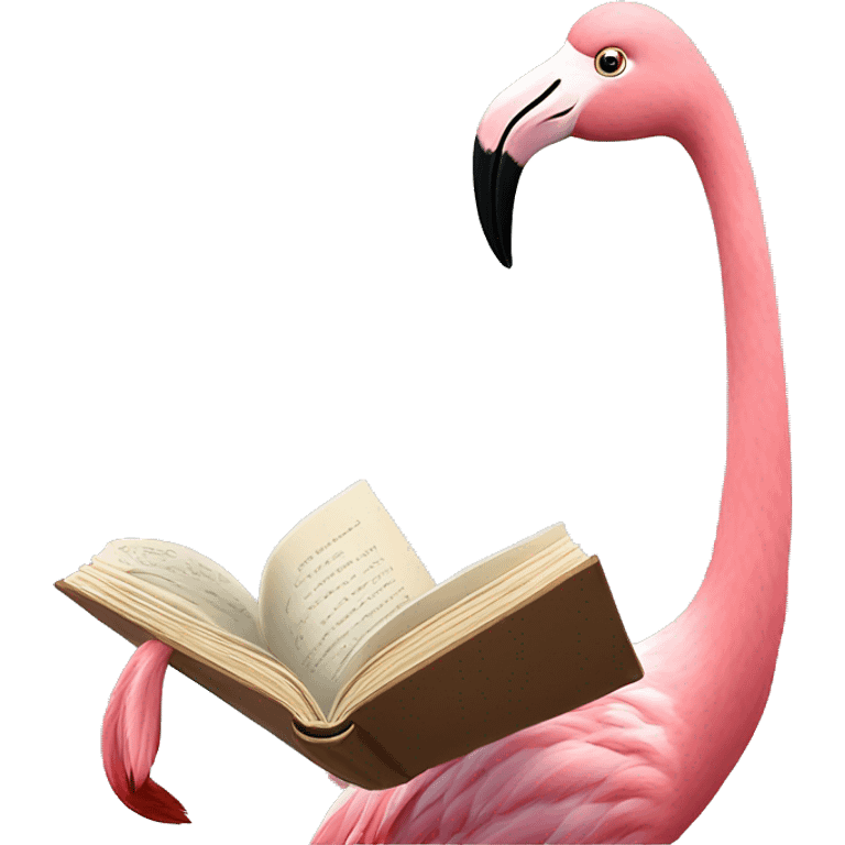 Flamingo reading a book ￼ emoji