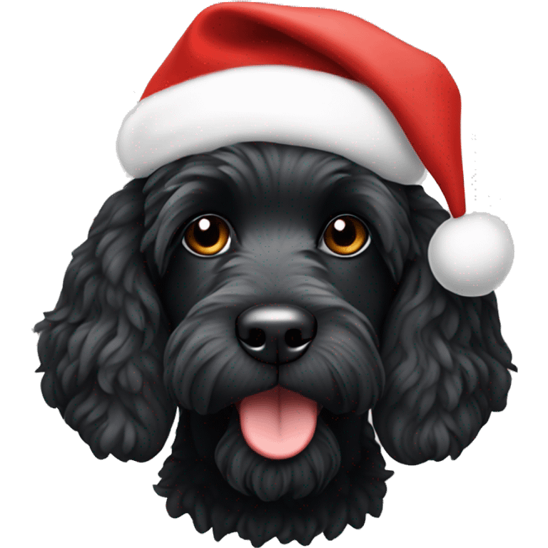 Black cockapoo in a Christmas hat emoji