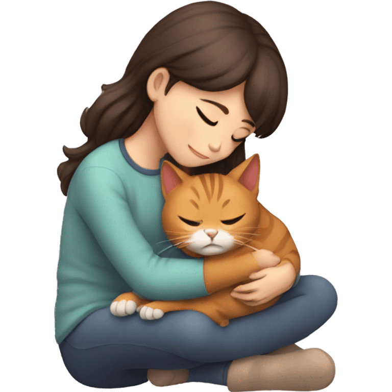 cat cuddles human girl emoji