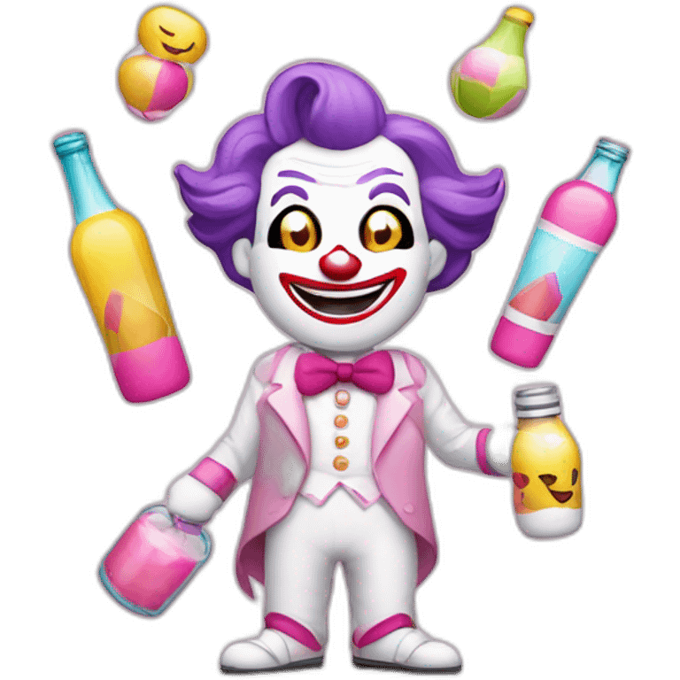 Create a carnival Theme joker in Light white pink & pastel pink, juggling bottles emoji