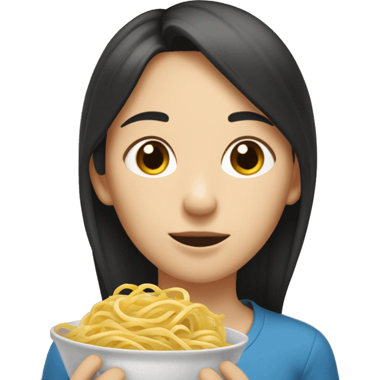 dark-haired girl hangs noodles on the ears of a fair-haired girl  emoji