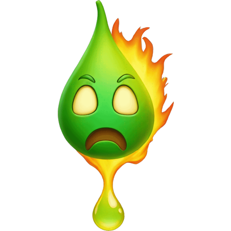 green and yellow drop, with a burning face emoji