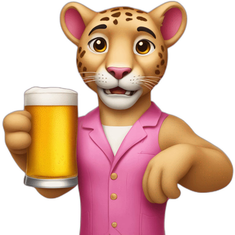 pink panther with beer emoji