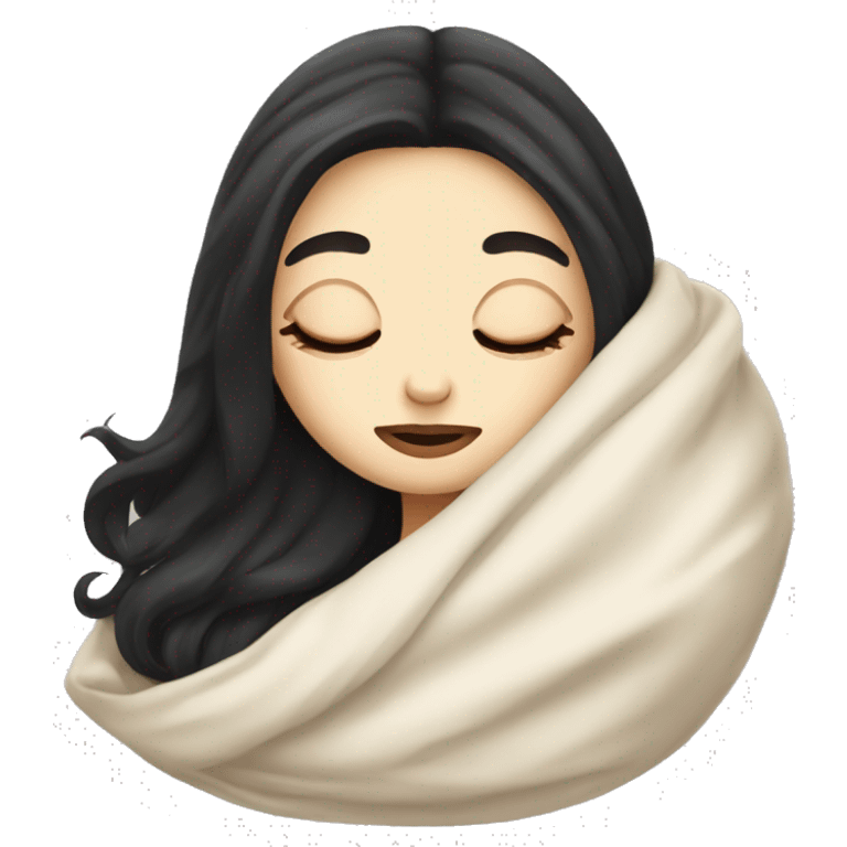 pale girl with long black hair sleeping in blanket  emoji