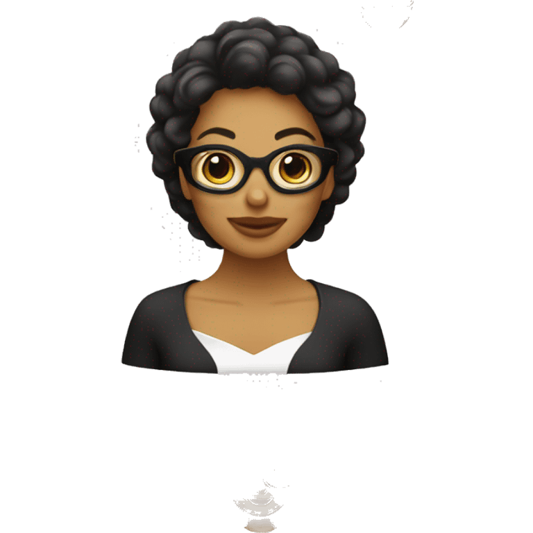 Mujer con collarín, cabello rulo castaño, piel blanca y lentes negros emoji