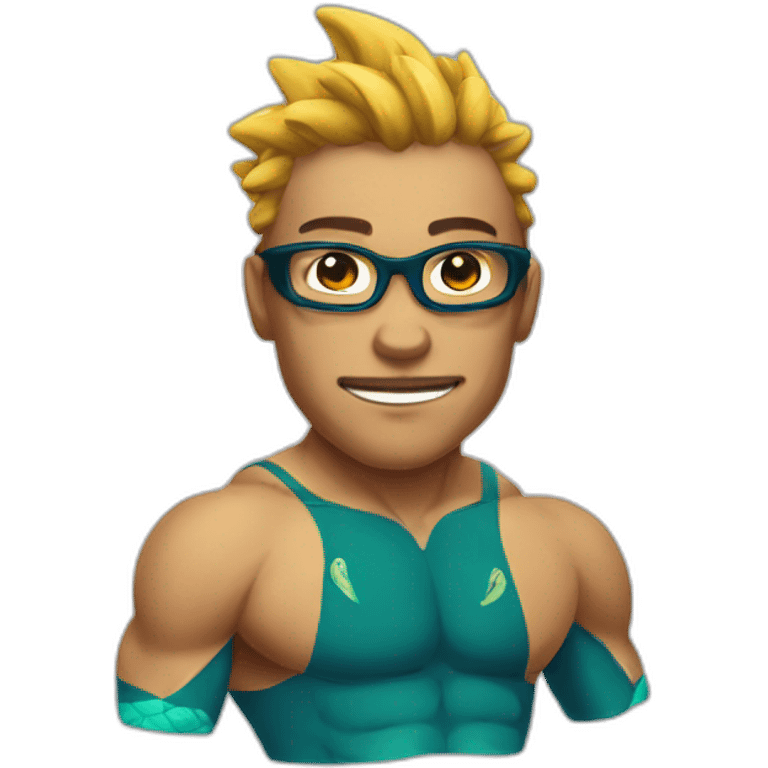 a muscular swimmer with glasses and a dragon suit emoji