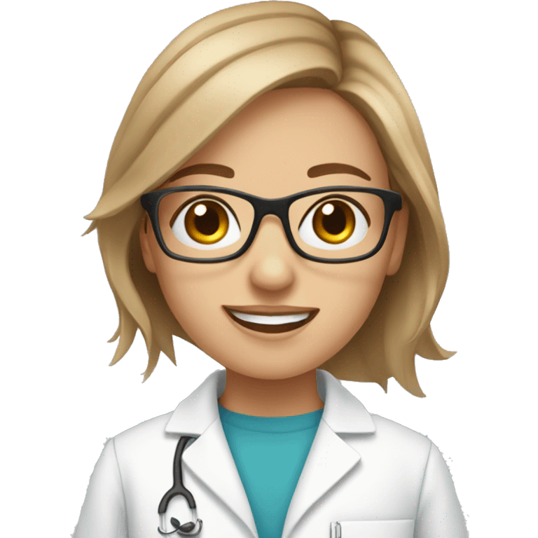 Blue eyed, ligh brown hair, pharmacist girl with glasses  emoji