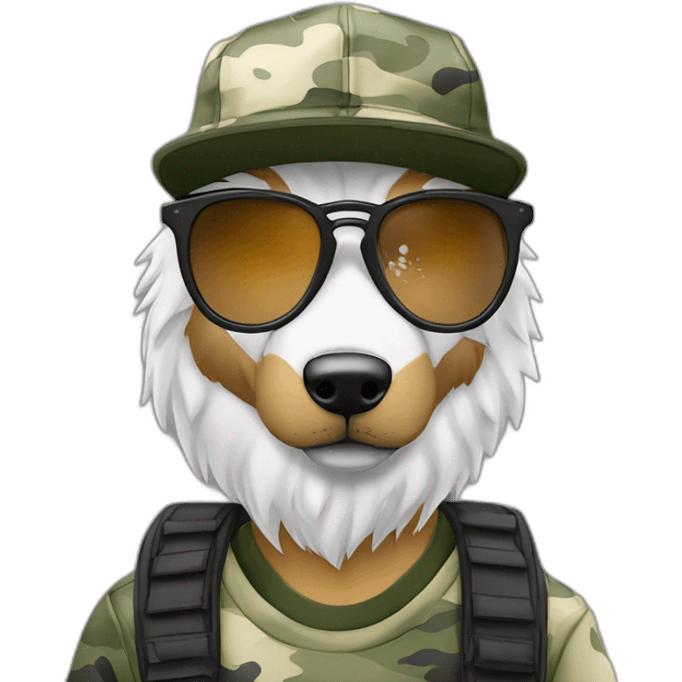 Loup blanc + lunettes noires+ casquette camo emoji