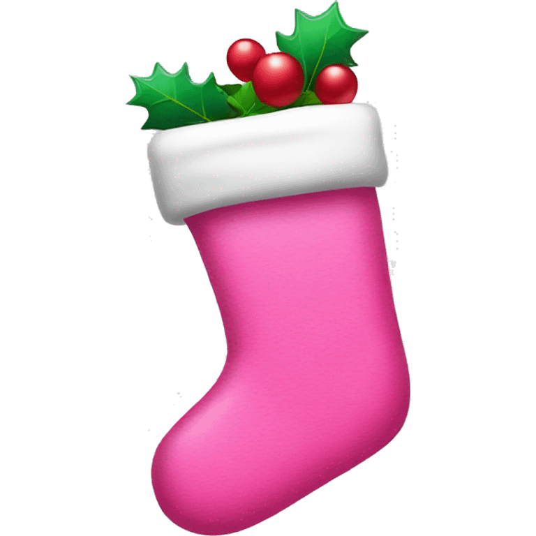 pink christmas stocking with a c emoji