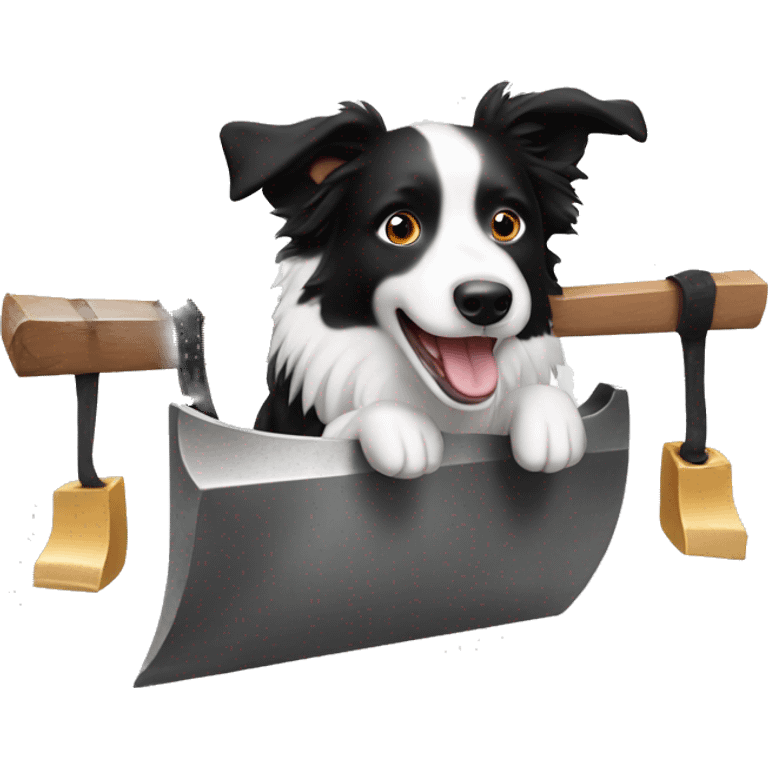 Anvil with border collie jumping over emoji