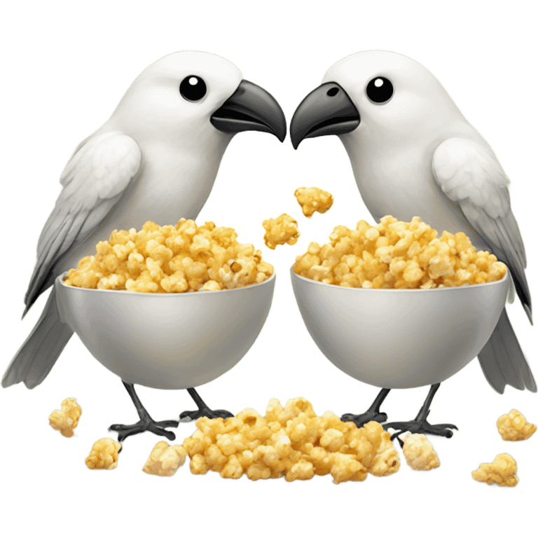 Bird feeding another bird popcorn emoji