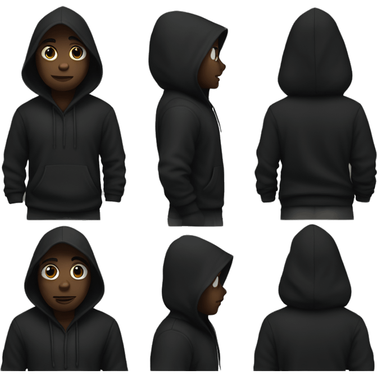 Pitch black figure wearing a black hoodie emoji