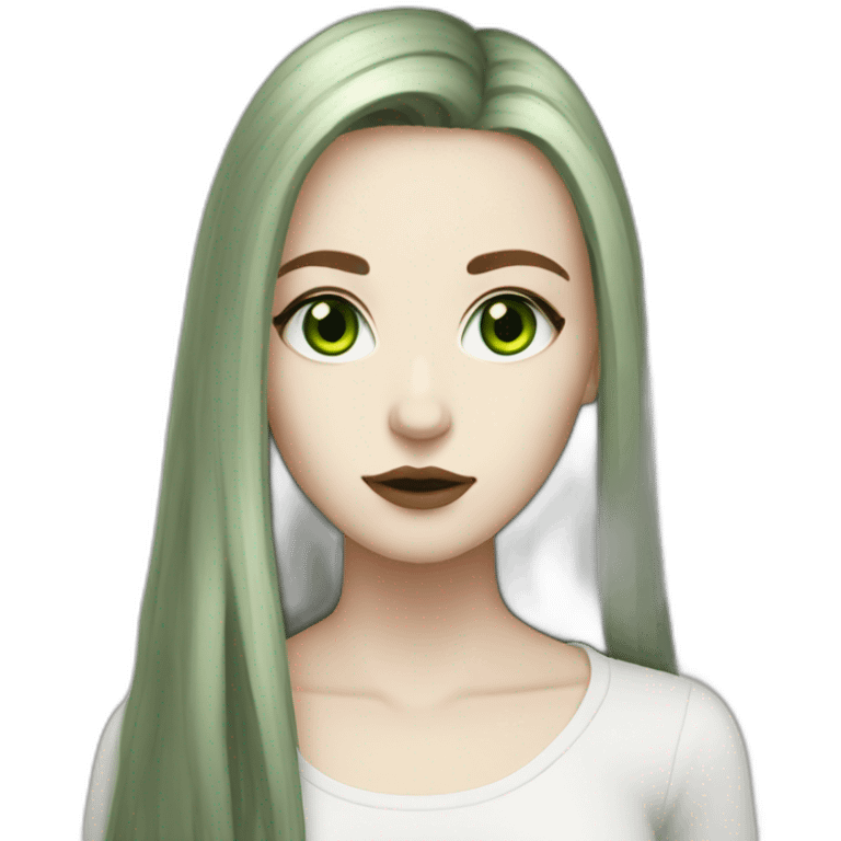 White goth girl with long light brown hair and high green eyes emoji