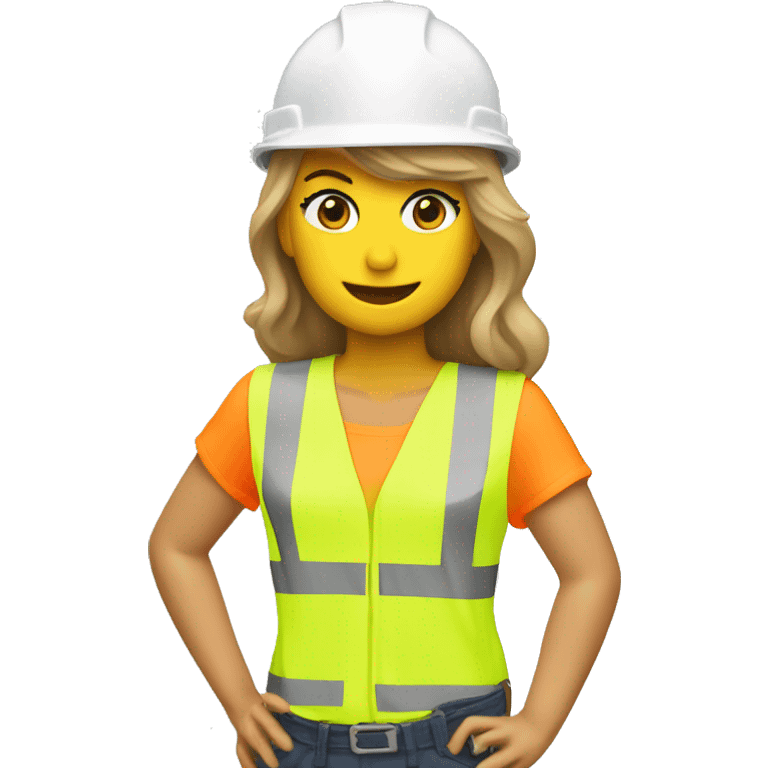 Taylor Swift is a construction worker wearing a patriotic dress with a neon yellow safety vest over the dress. she also has a hard hat and a patriotic patch on the vest.  emoji