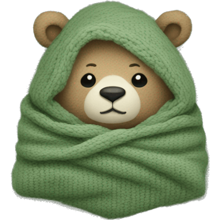 Cute Bear in cozy knitted Sage green blanket emoji