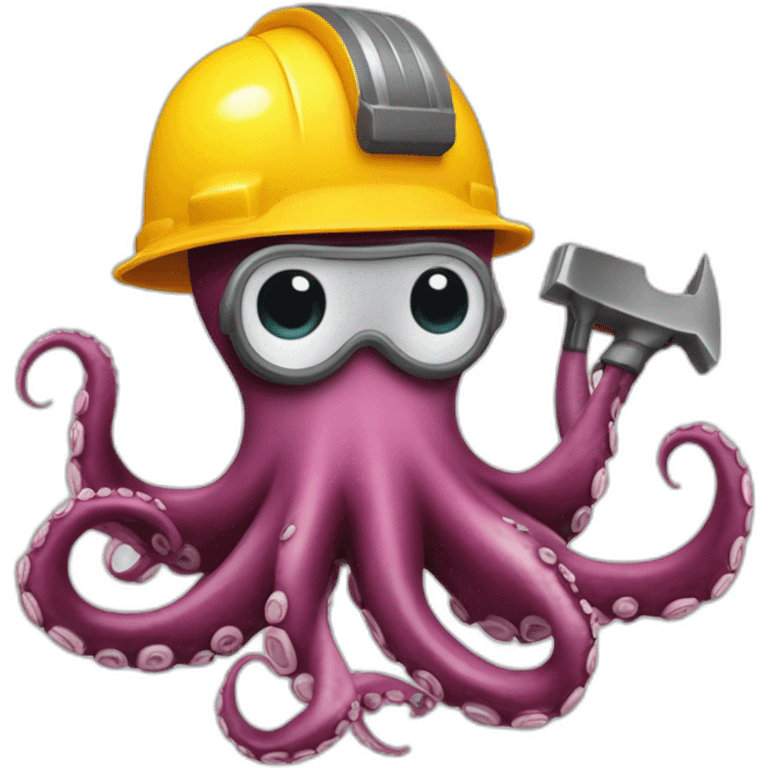 octopus avec casque de chantier qui tient des outils dans chaque tentacule emoji